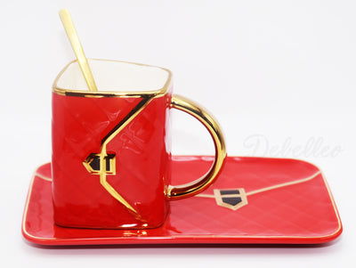Classic Handbag Coffee Mug with Saucer and Spoon (Set of 2)