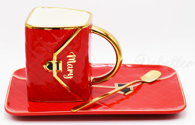 Classic Handbag Coffee Mug with Saucer and Spoon (Set of 2)