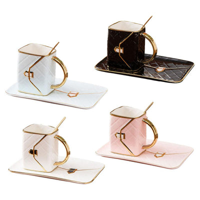 Classic Handbag Coffee Mug with Saucer and Spoon (Set of 2)