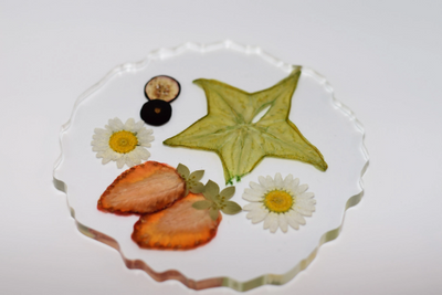 Posavasos de resina de frutos secos y flores