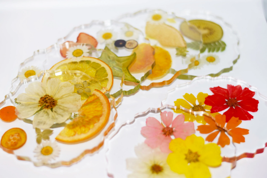 Posavasos de resina de frutos secos y flores