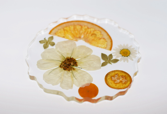 Posavasos de resina de frutos secos y flores