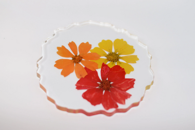 Posavasos de resina de frutos secos y flores