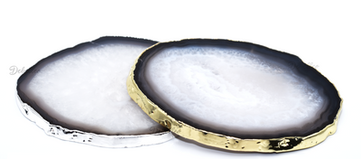 Posavasos de geoda de ágata negra de corte natural con borde chapado en oro o plata