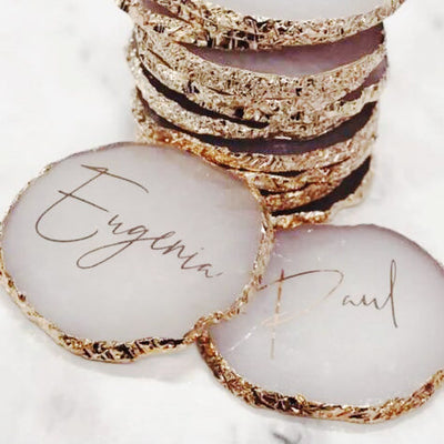 Posavasos de geoda de ágata blanca de corte natural con borde chapado