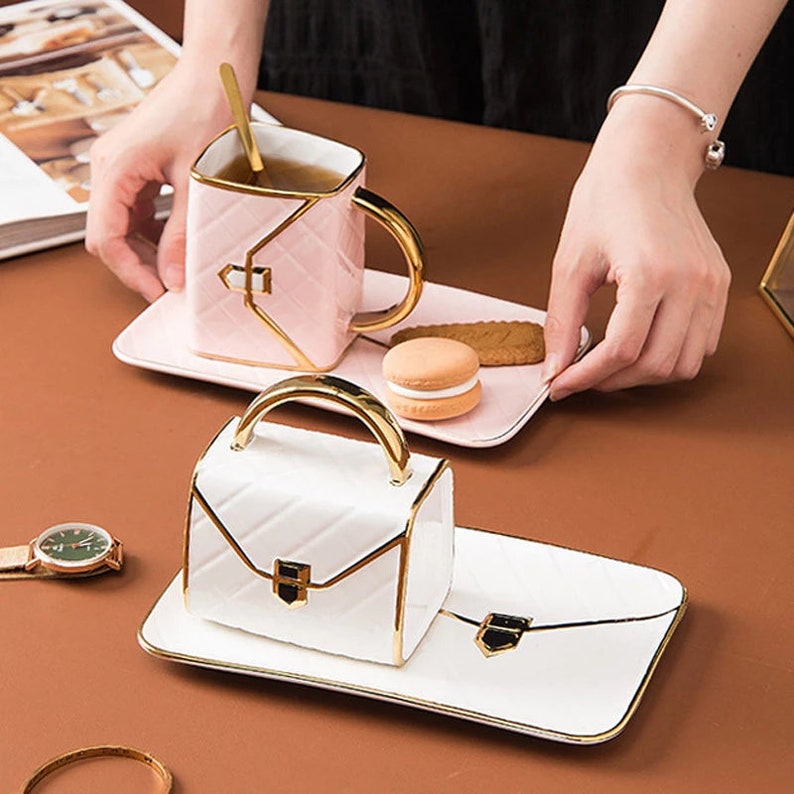 Classic Handbag Coffee Mug with Saucer and Spoon (Set of 2)