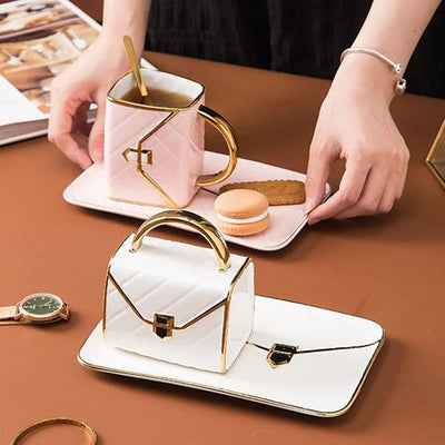 Classic Handbag Coffee Mug with Saucer and Spoon (Set of 2)