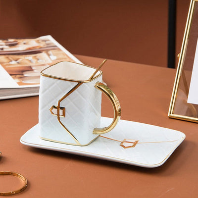 Classic Handbag Coffee Mug with Saucer and Spoon (Set of 2)