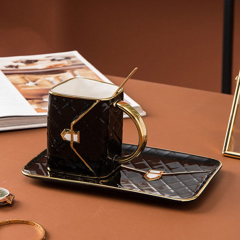Classic Handbag Coffee Mug with Saucer and Spoon (Set of 2)