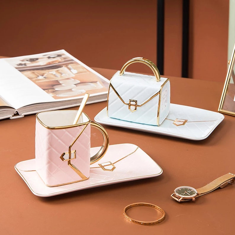 Classic Handbag Coffee Mug with Saucer and Spoon (Set of 2)