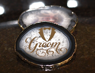 Posavasos de geoda de ágata negra de corte natural con borde chapado en oro o plata