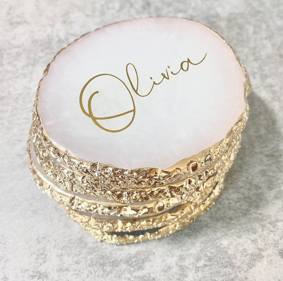 Posavasos de resina personalizados con borde laminado